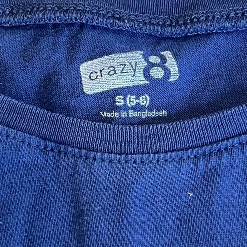 Crazy 8 Navy Blue Peace‎ Sign Long Sleeve T Shirt Pom Poms Girls Size S (5-6)